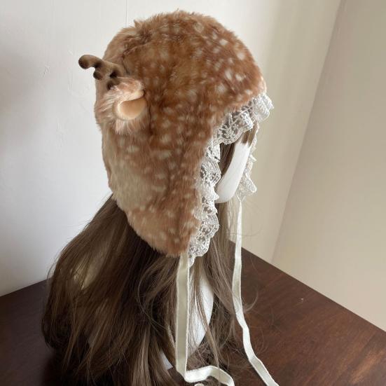 Winter Hat with Cartoon Deer Ears Plush Lining Ear Protection Hat Thickened Warm Adjustable Fit Leg Warmers Winter Wear