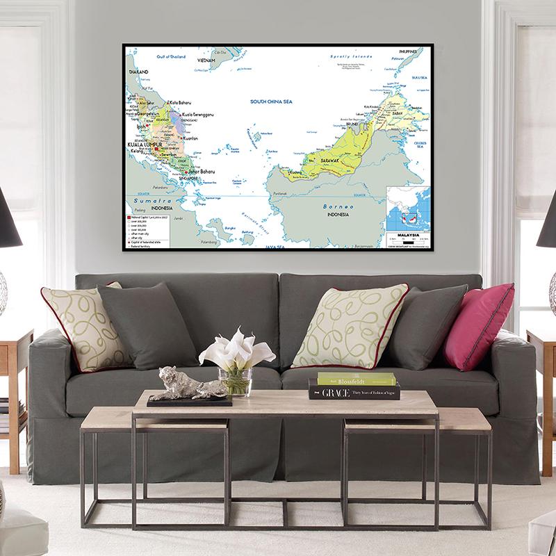 Administrative Map English Map Malaysia Map Canvas Painting Living Room Home Decoration Children School Supplies