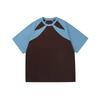 Pure Cotton Off-the-shoulder Color-blocking Light-colored Short-sleeved T-shirt