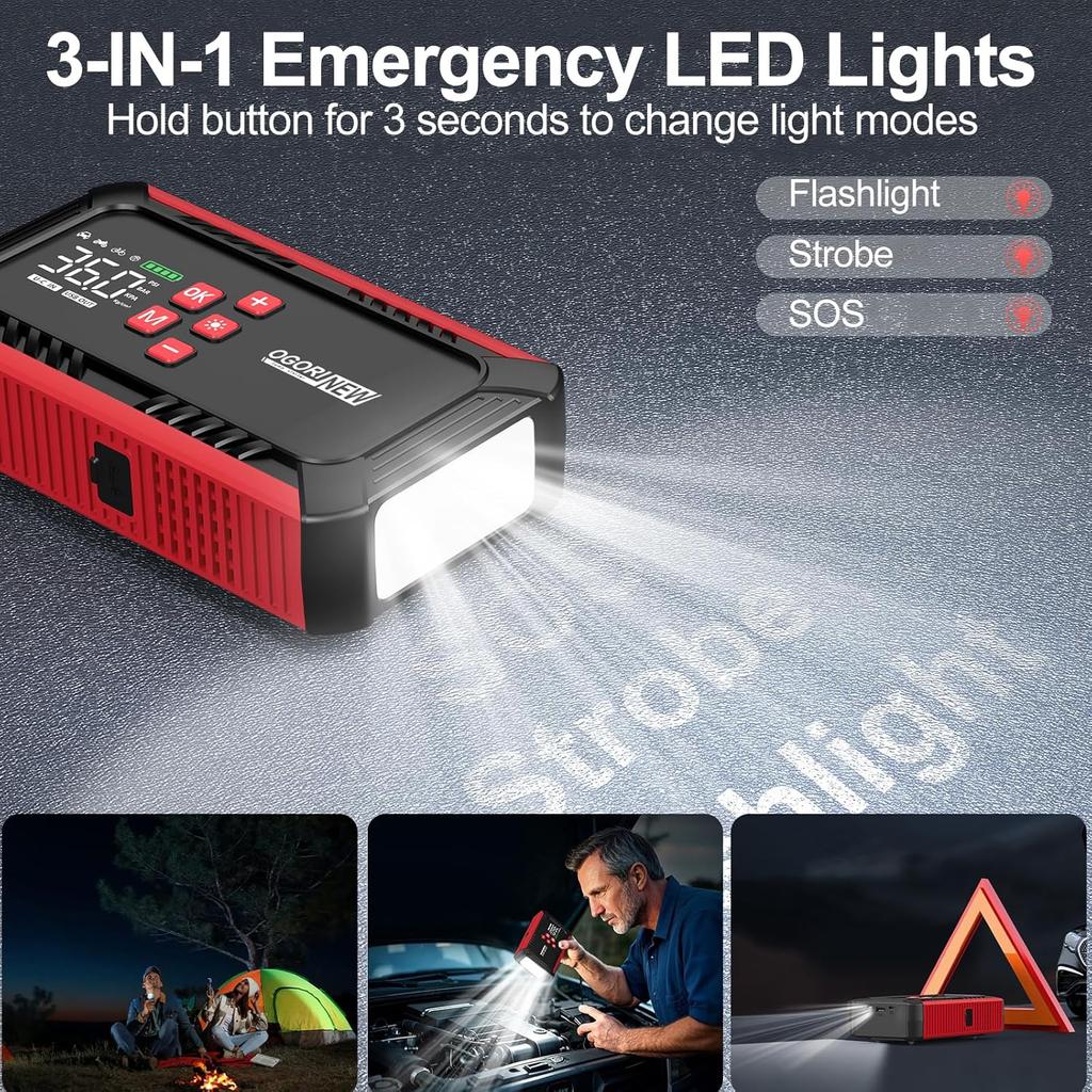 8000A Jump Starter with Air Compressor, 26800mAh Car Battery Booster, 150PSI Tire Inflator, 12V Jump Box, Jumper Cables, Cigaret