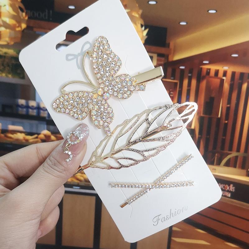 Korea Shiny Crystal Hair Clip Set Fashion Hair Accessories  Trend For Women Girl Pearl Rhinestone Hairpin Side Clip For Hair