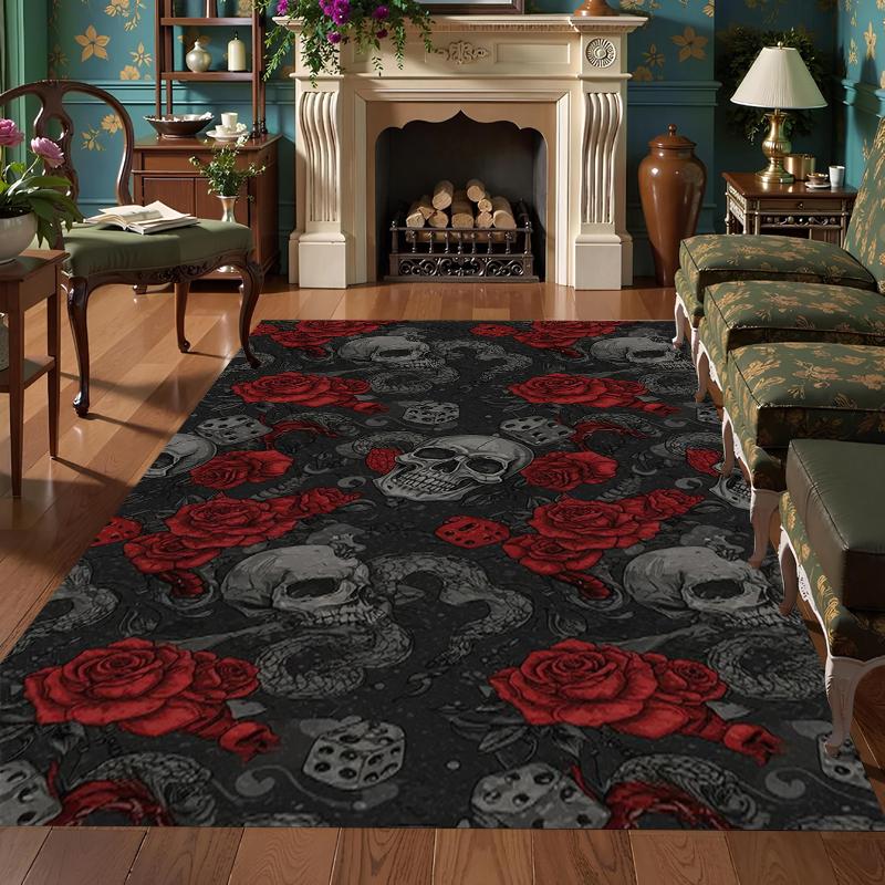 A Uniquely Designed Red Rose Skull Pattern Item Non Slip Floor Mat Living Rooms Bedrooms Outdoor Terraces Gardens or Courtyards