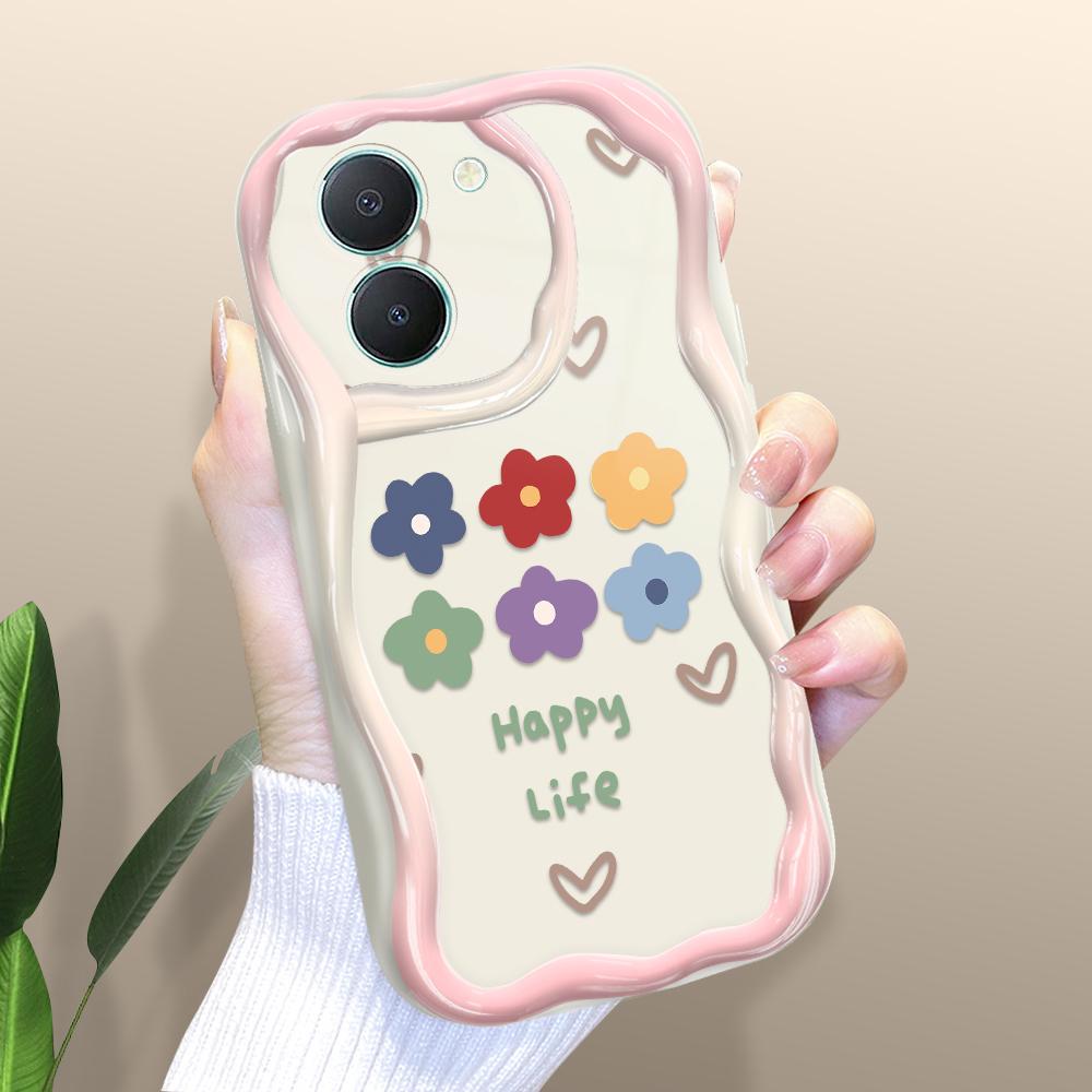 Cute Cartoon Pattern Cream Texture Casing Wavy Edge Soft Silicone Cover Phone Case for Vivo