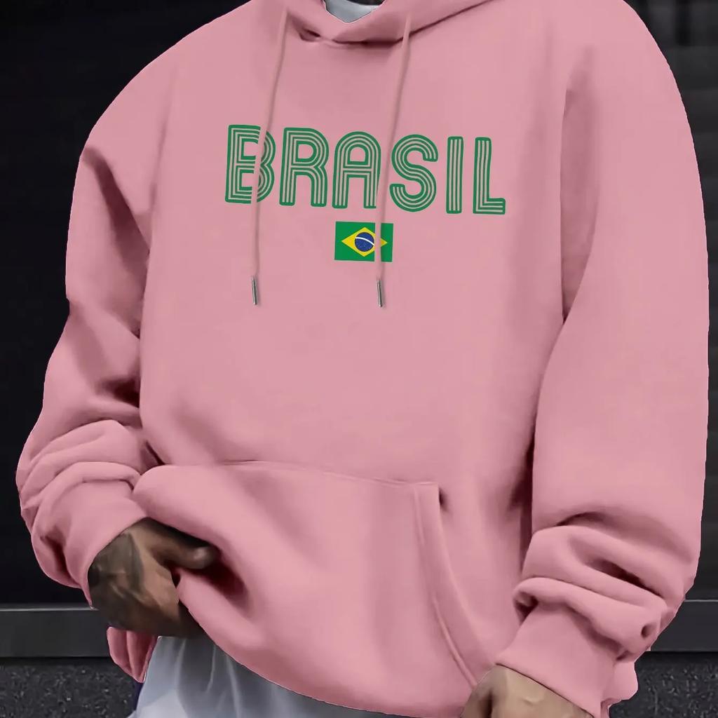 Brazilian Style Men's Hoodie Geometric Pattern Casual Pullover Kangaroo Pocket Autumn Casual Top