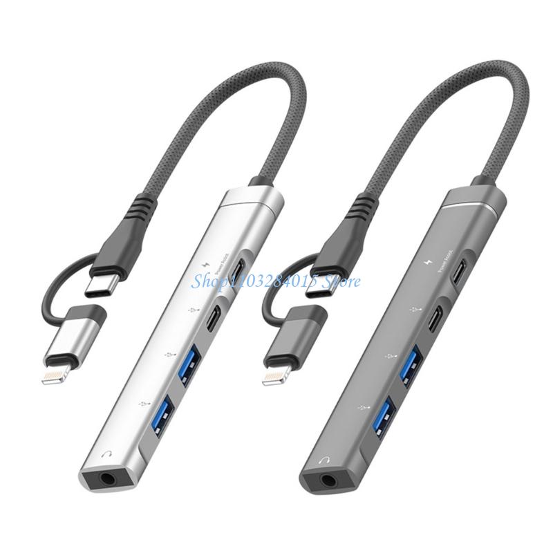 R6FF Multiports USB C Hubs Adapters With Fast Speed Data Transfer And 3.5mm For Laptop Accessories