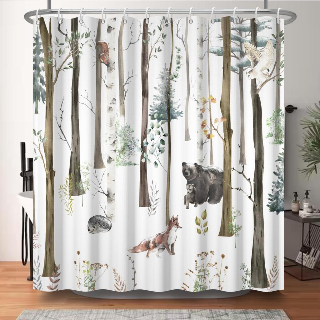 Waterproof Fabric Shower Curtain-Cute Black Cat Animal Print Bathroom Curtain for Kids, Funny Bath Curtain with Hooks Bathroom