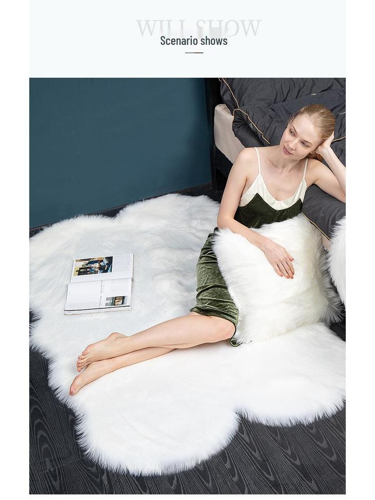 Nordic Style Plush Living Room Carpet - Cute Full Coverage Imitation Wool Rug for Bedroom & Sofa Area.