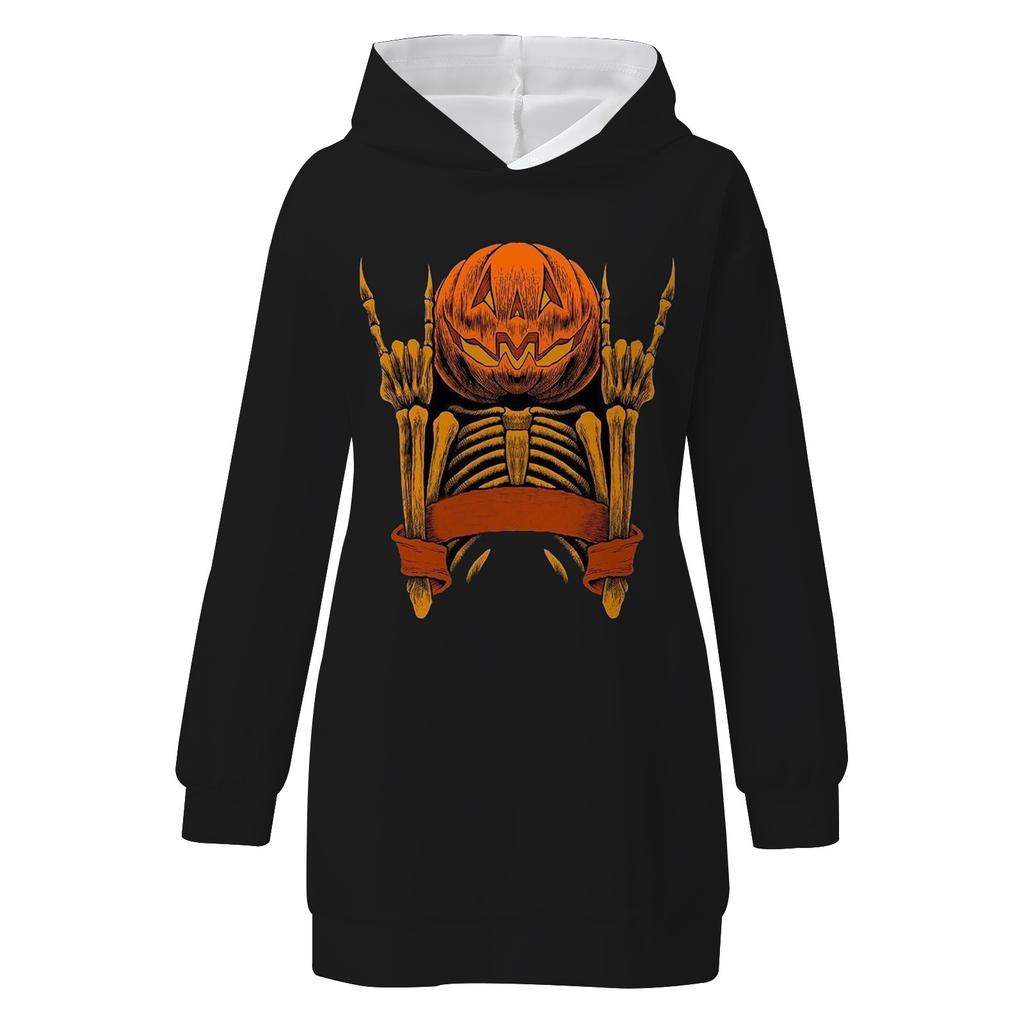 Women's  And Winter Hooded Sweatshirt Dress Halloween Print Dress