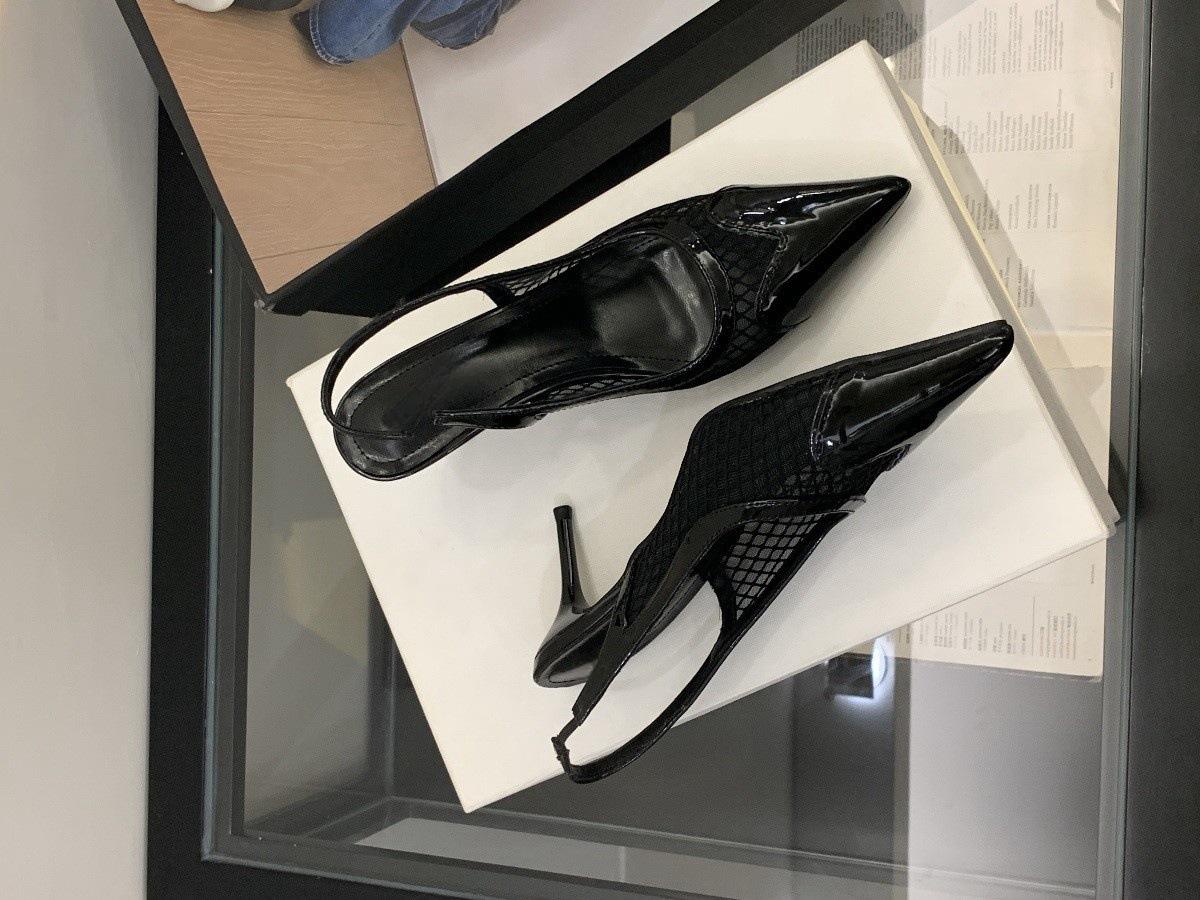 

Recommended pointed mesh stitching patent leather high-heeled bag head sandals women s thin heel back strap shoes 42 чёрный