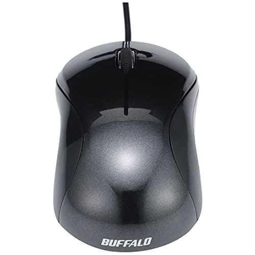 BUFFALO Wired BlueLED Quiet USB 3 Button Mouse Black BSMBU108BK