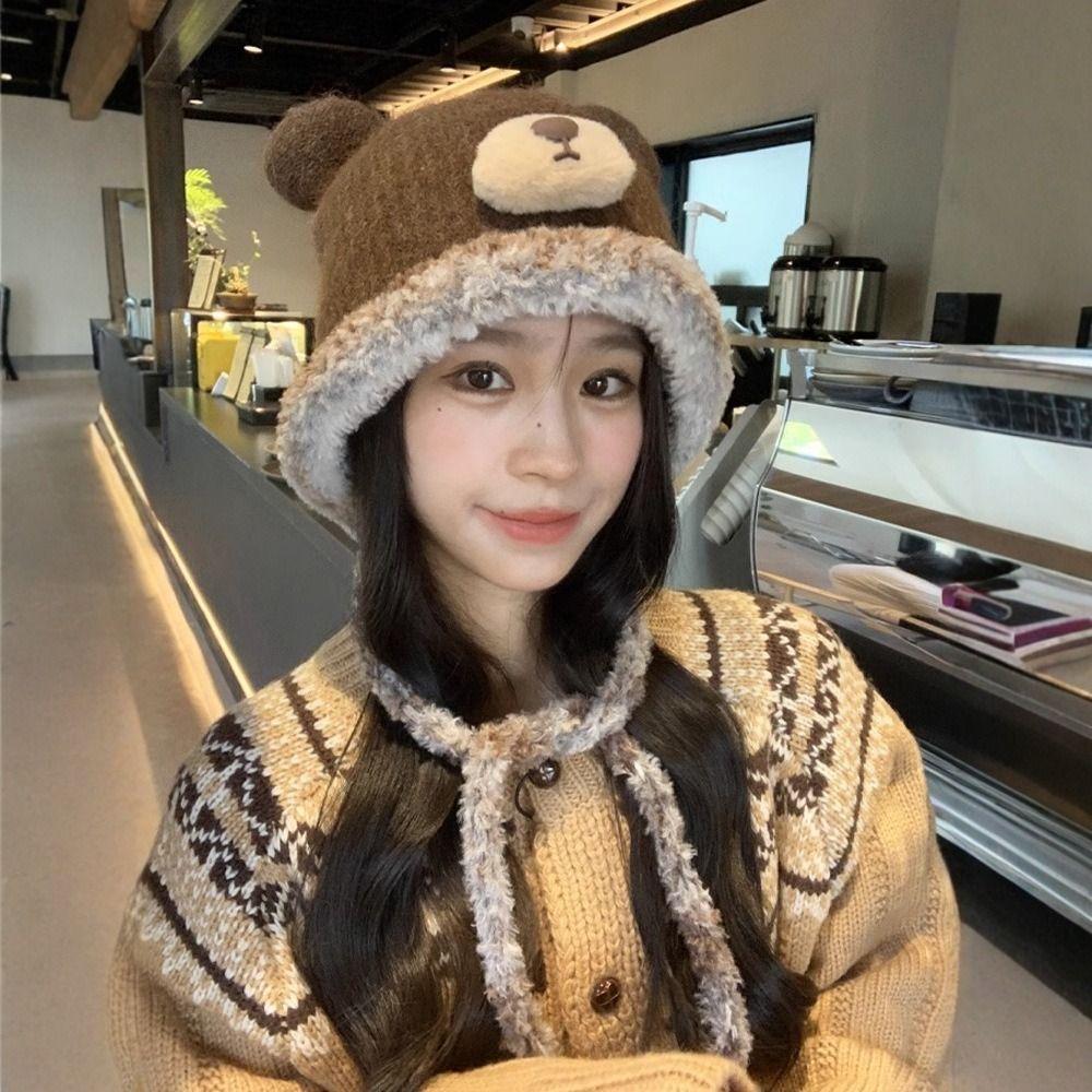 Korean Style Drawstring Bag-Hat New Design Women's Bear Hats Cute Crossbody Bag Hat  Female