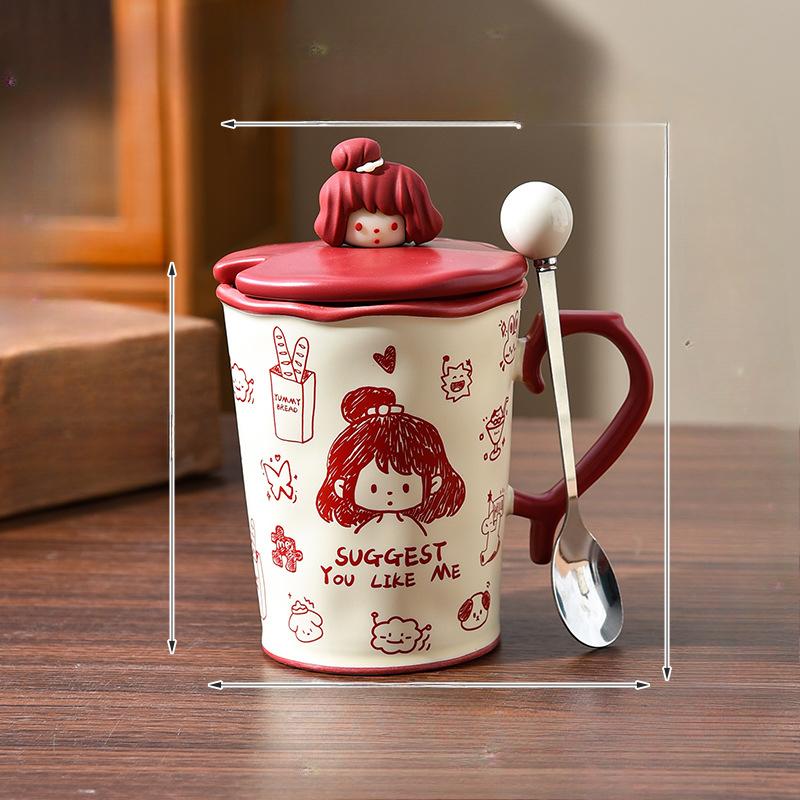 

Керамическая чашка для воды с граффити, парная чашка, ветряная, большой вместимости, расписанная вручную кружка с крышкой и ложкой, в подарок девушкам 480ml