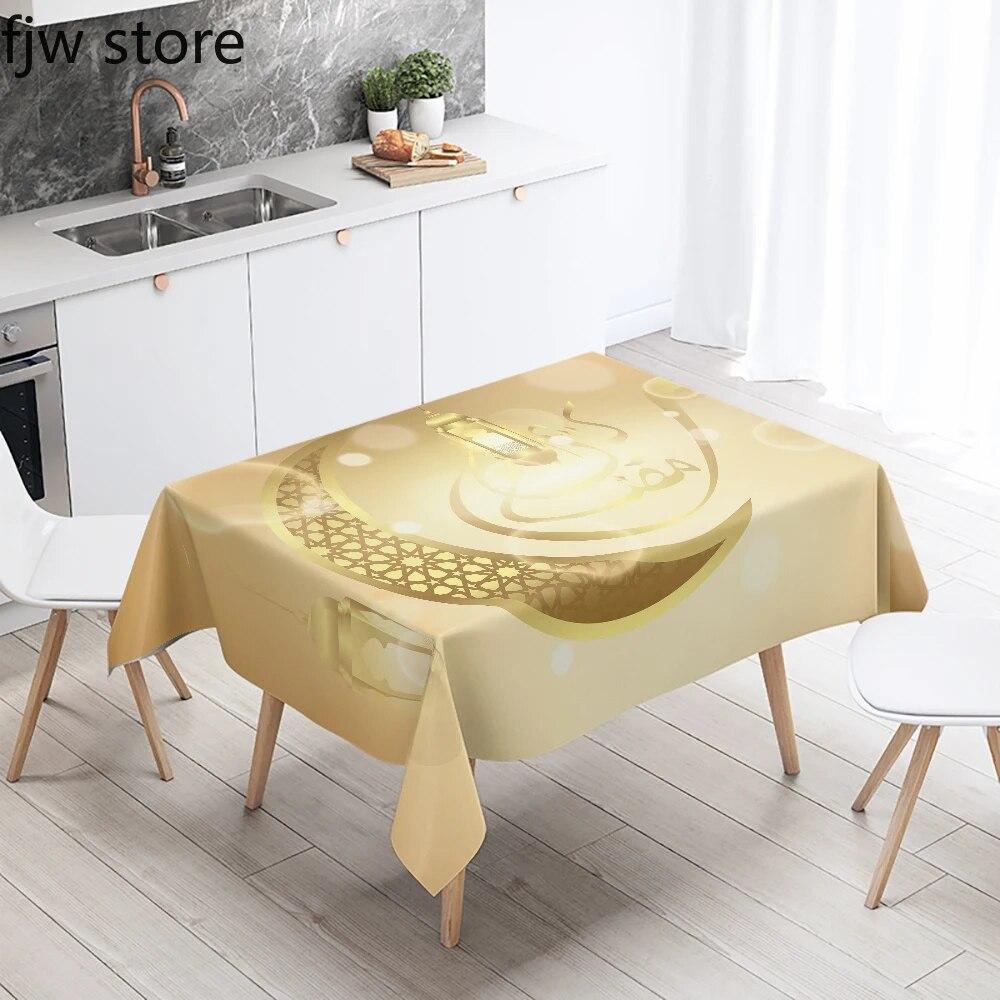 Ramadhan Mubarak Home Decor Tablecloth Islamic Muslim Mosque Ramadhan Karim Decorative Tablecloth Waterproof and Stain Resistant