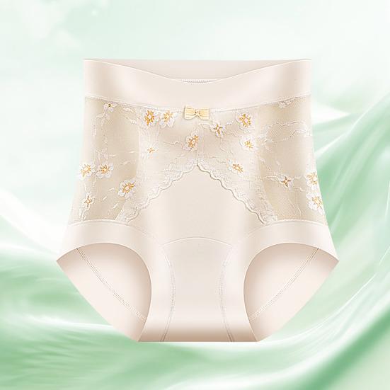 Women's High Waisted Underwear Ladies Sexy Lace Ice Silk Panties Full Coverage Breathable Soft Stretch Briefs