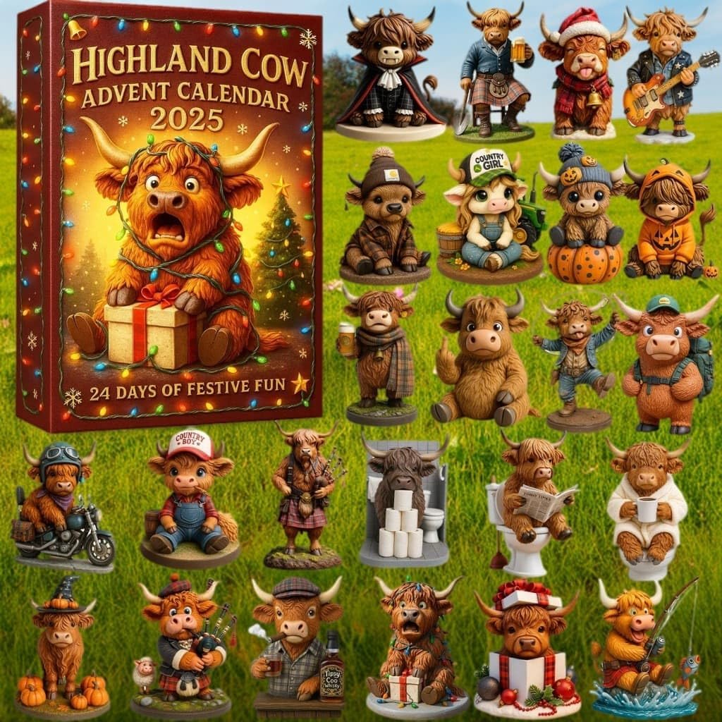 2D Emotional Support Highland Cow Duck Aircraft Capybara Cocktail Advent Calendar 2025, Cute Holiday Decor Fun Holiday Gifts Christmas Party Favors