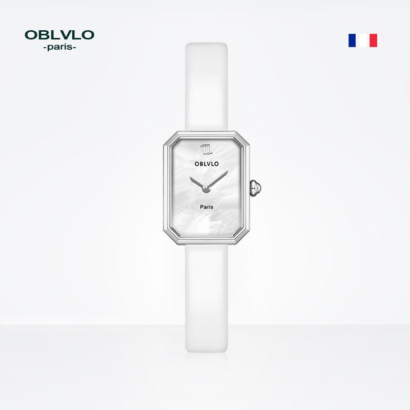 OBLVLO French Parisian Classic Small Green Watch Fashion Square Watch Vintage Ladies Watch серебро белый