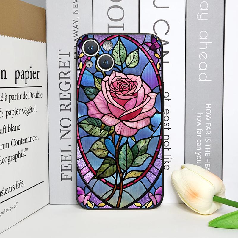 Colorful Glass Style Rose Flower Pattern Phone Case for iPhone 17 16 12 11 14 Plus 13 14 15 Pro Max Mini X XS Floral Soft Cover