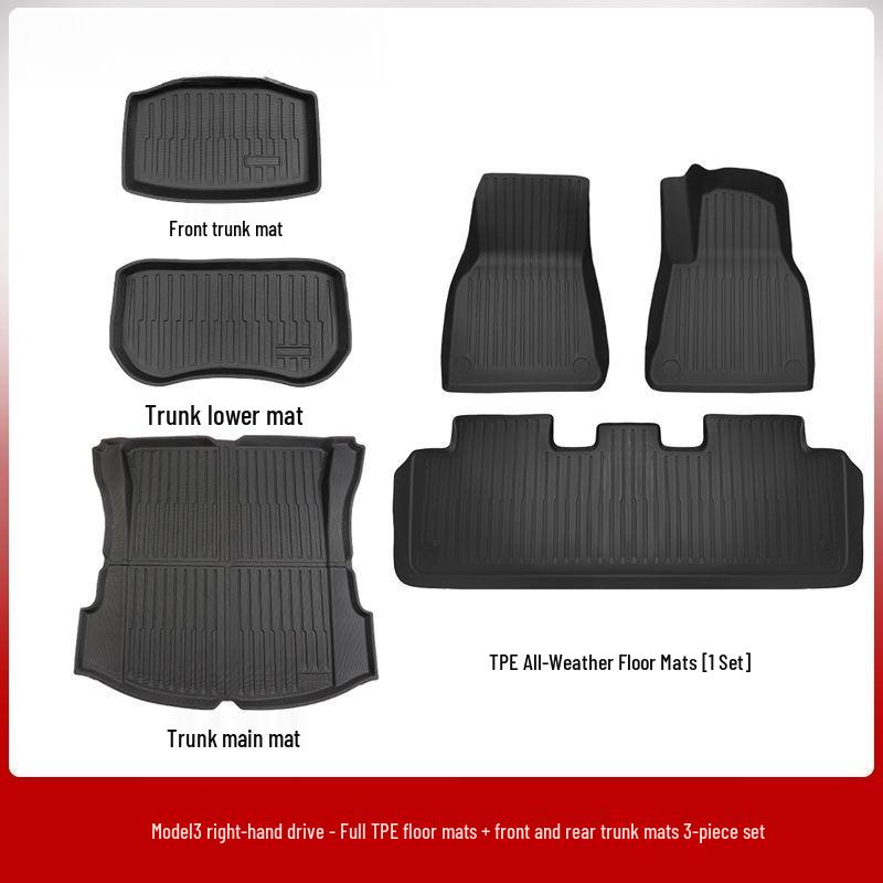 Right-Hand Drive Tesla Model Y/3 Refresh Foot Pad Carpet for Hong Kong - Front & Rear Trunk