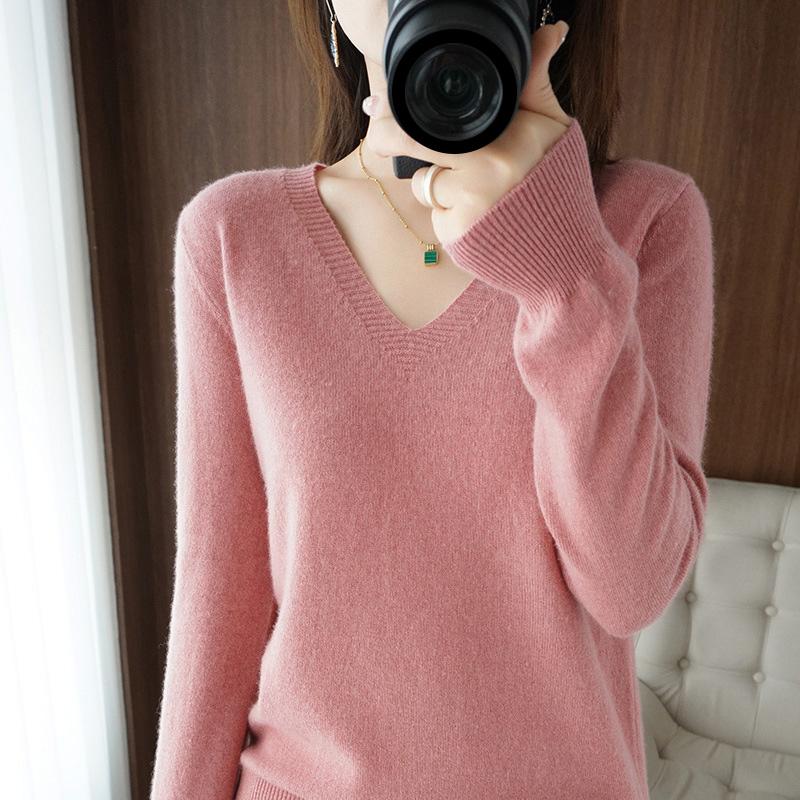 Женская рубашка с v-образным вырезом пуловер свитер вязаный кашемировый модный свободный джемпер зимний топ 2XL 1460₽