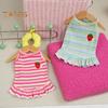 Summer Dog Dress Puppy Sleeveless Striped Strawberry T-Shirt Tutu Skirt Pet Princess Outfit for Small Medium Cat Dog