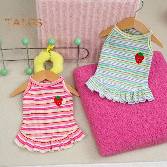 Rochie de vară pentru câini, cățeluș, fără mâneci, cu dungi, căpșuni, tricou, fustă Tutu, ținută de prințesă pentru animale de companie, pentru pisici mici și medii, câini