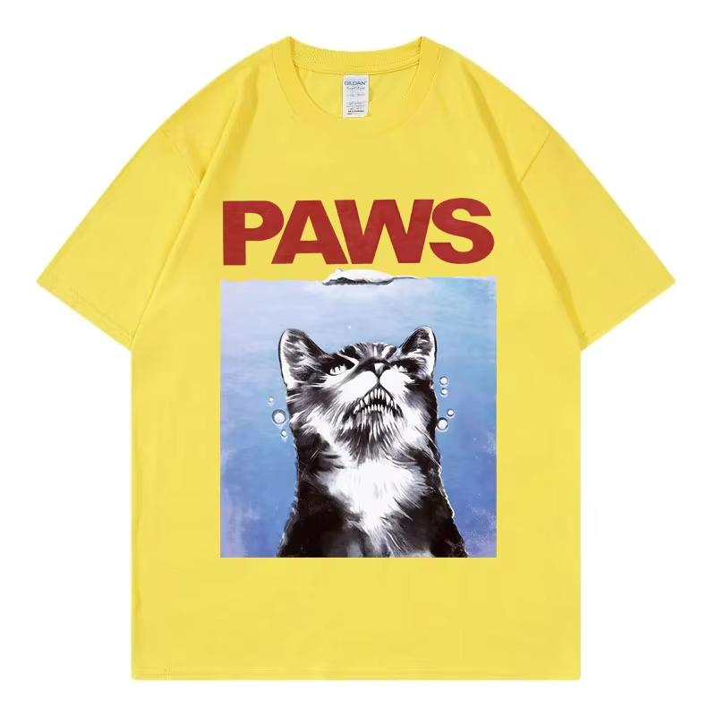 

Funny Paws Jaws Cat T-Shirt Men Women Clothing Gothic Fashion Short Sleeve T-shirts Summer High Quality Cotton Oversized T Shirt 4XL