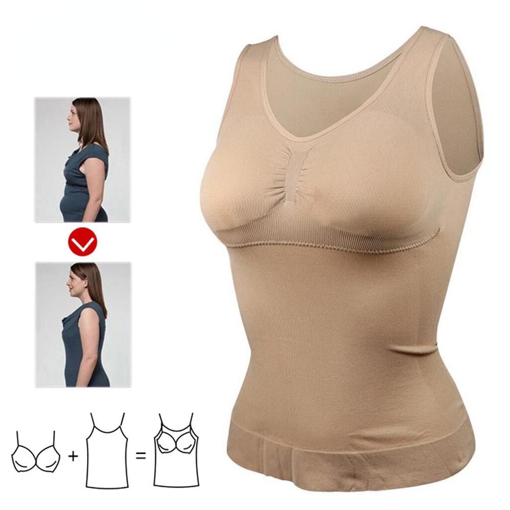 Women Shapewear Padded Tummy Control Tank Top Slimming Camisole Removable Body Shaping Compression Vest Corset