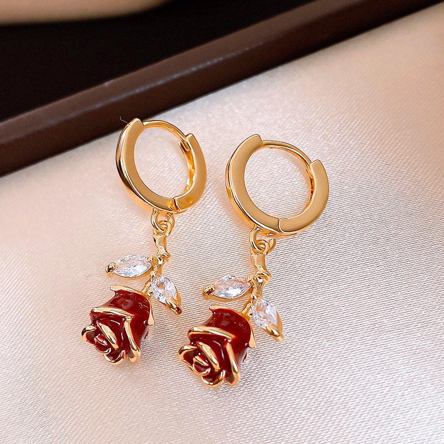 18K Gold Plated Zircon Inlaid Flower Stud Earrings - Elegant and Versatile Retro Jewelry