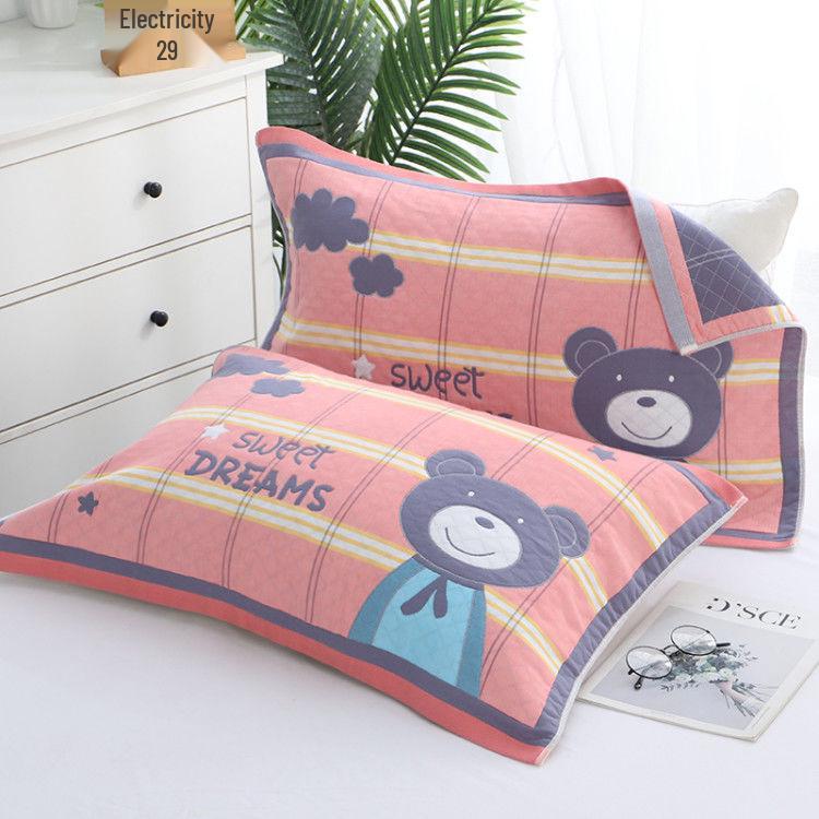 Extra Large Cartoon Cotton Gauze Pillow Towel - Thickened, Soft, Comfy, 3-Layer, Year-Round, Men's Gray