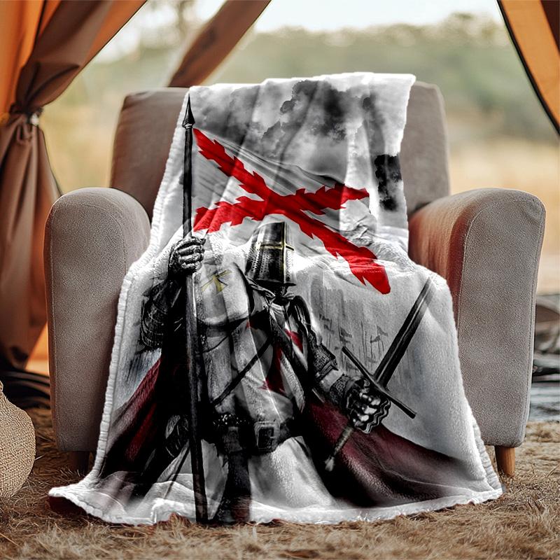Cross Templars Knight Flannel Blanket Soft Warm All-Season Throw, Design for Camping, Car Travel, Hiking Sofa, Bed, Office Perfect Gift for Parties