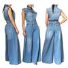 Jumpsuits Women One Piece Denim Jeans Overalls Sleeveless High Waist Turn Down Collar Wide Leg Long Pants Rompers Summer