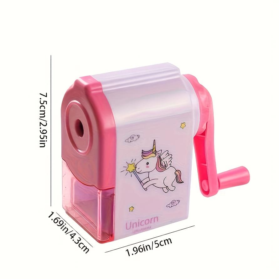Sacapuntas de unicornio rosa, sacapuntas manual de gran agujero, material escolar, cortador de lápices con alimentación automática y manivela
