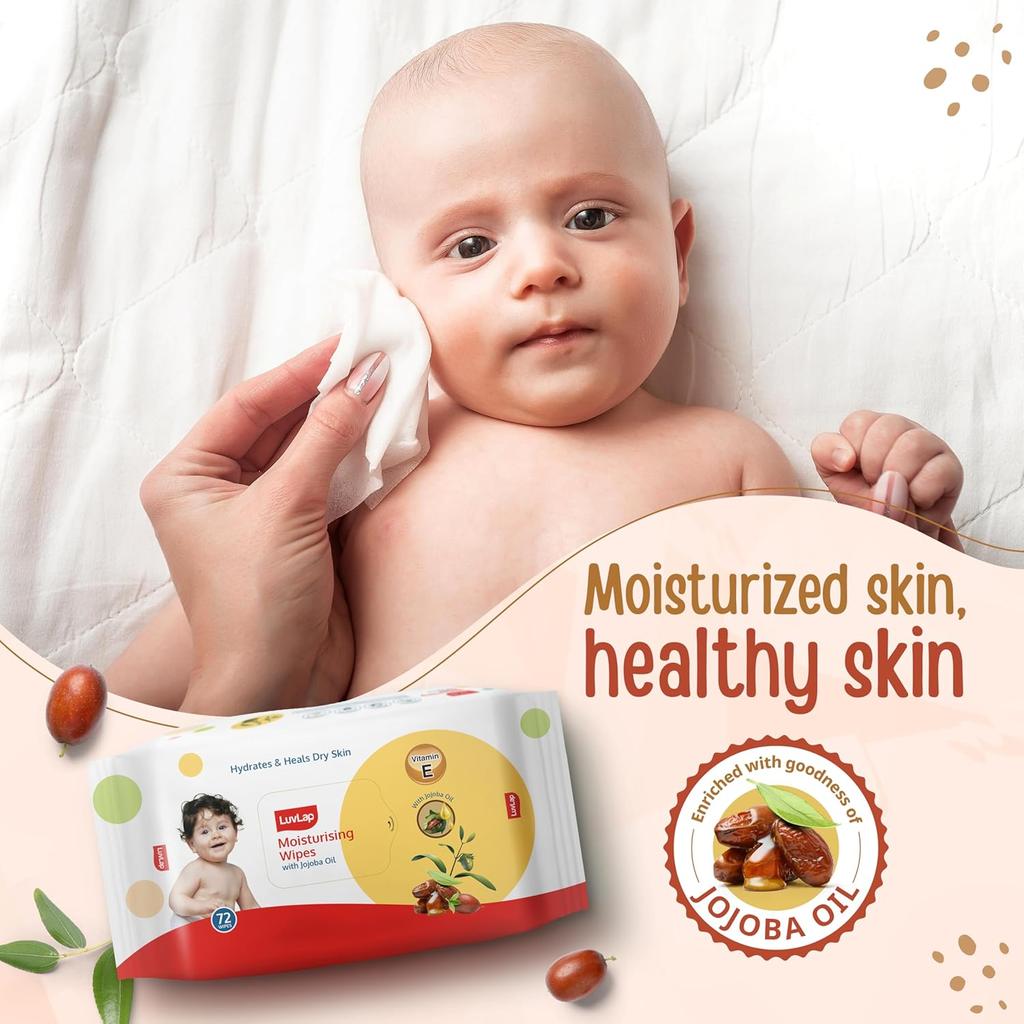 LuvLap Feuchtigkeitsspendende Baby-Feuchttücher Mit Jojobaöl Und Vitamin E Sanfte Hautreinigung 3er-Pack 72 Tücher