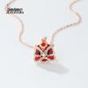 S925 Sterling Silver Lion Dance Pendant Necklace: Women's Unique Design with Red Diamond Tiger Lion for a Gift