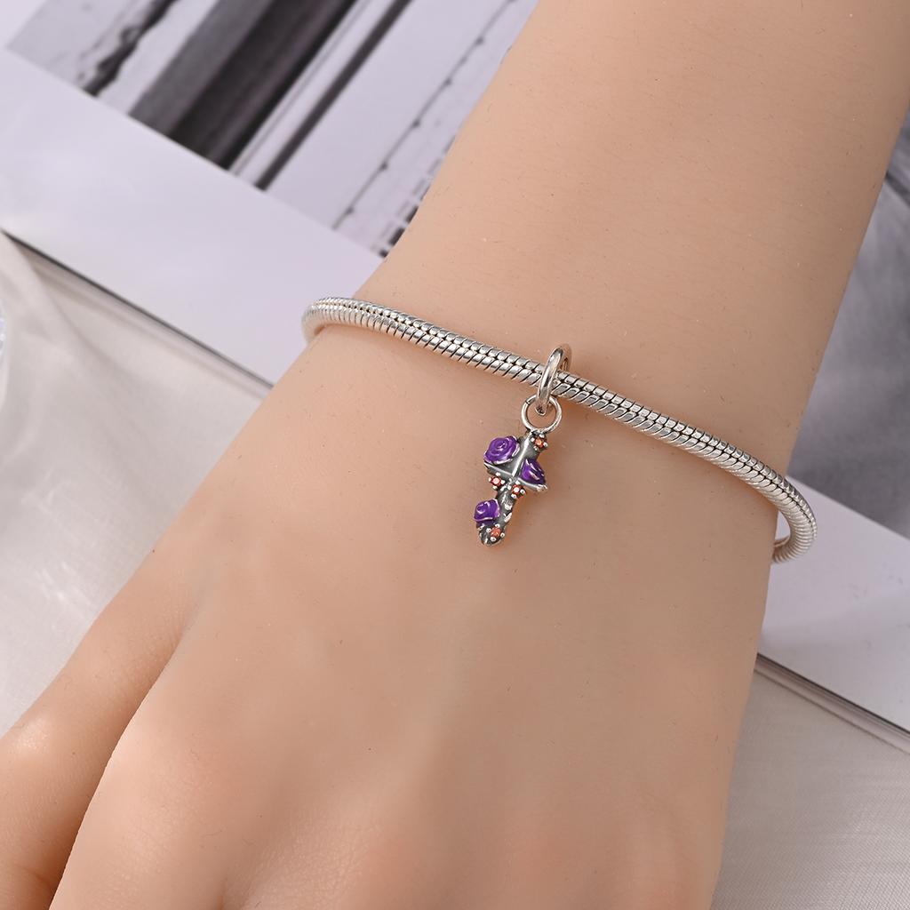 Charms Originali Rame Viola Rosa Ciondolo Perline Adatte Braccialetto Gioielli da Donna Creazione Fai da Te Regalo