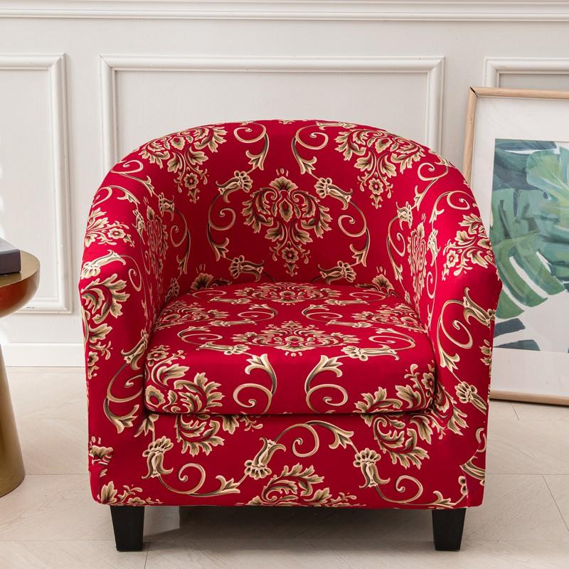 Club Chair Slipcover 2 Piece Stretch Printed Round Barrel Chair Covers Removable Tub Chair Slipcover With Elastic Bottom
