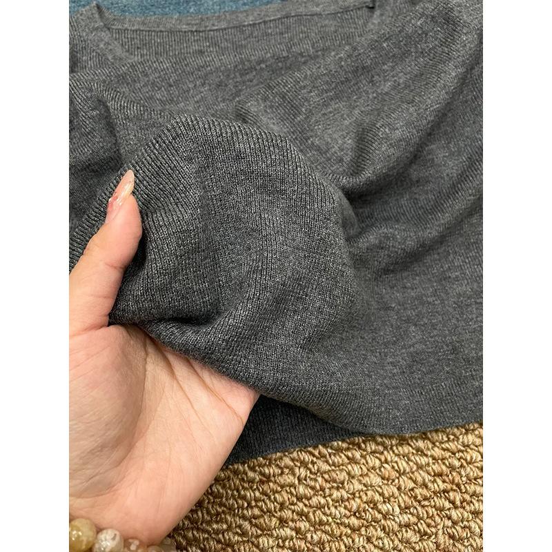 Niche versatile loose collar with long-sleeved knitted sweater women's spring temperament soft waxy and thin bottoming top