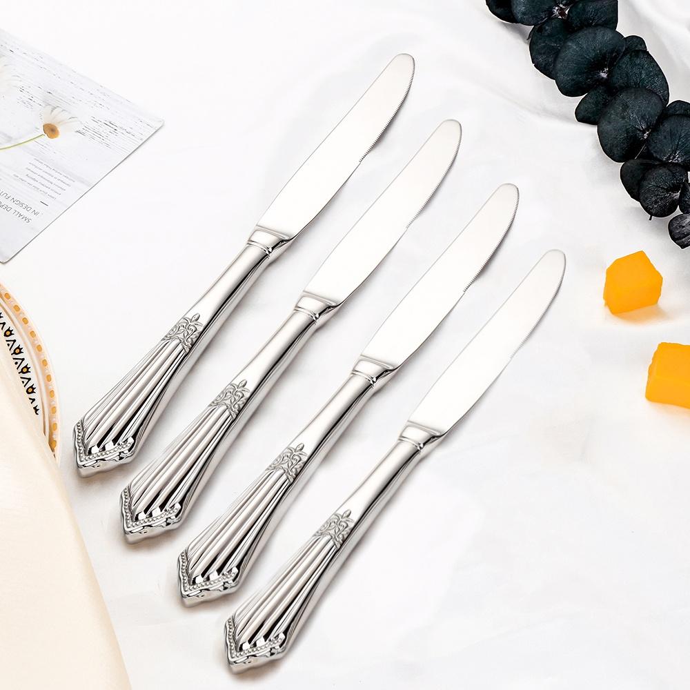 10,1" Vergoldetes Luxus-Tafelmesser-Set mit hohlem Griff Spülmaschinenfest Edelstahl Silber Tafelmesser 2/3/4/5/6 Stück