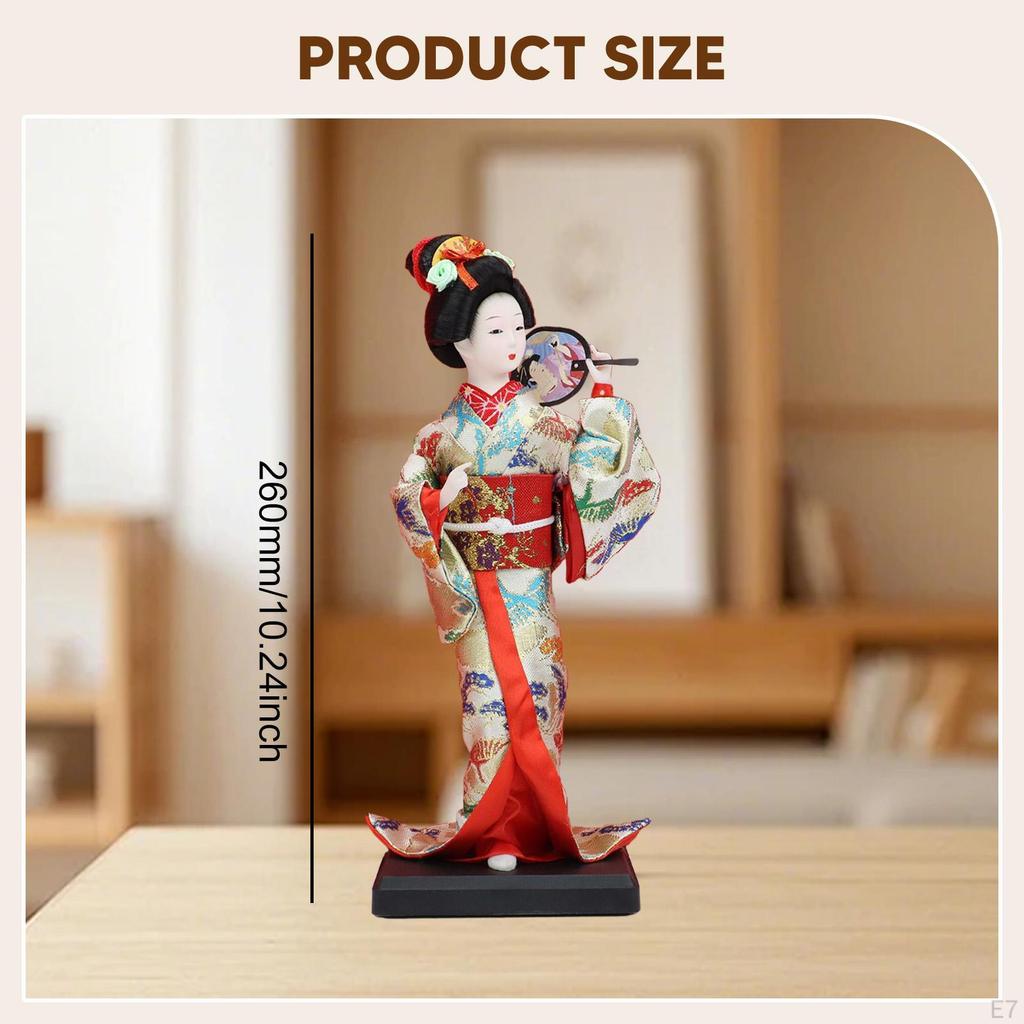 23cm Ethnic Japanese Geisha Doll Collectible Figurine, Vintage Kimono Girl Statue for Table