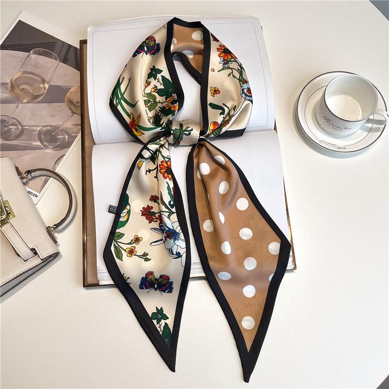 Polka dot small scarf for women, versatile long wide neckerchief, shawl, scarf, tie, all-purpose accessory for spring and