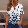 T Shirts For Women Pleated V Neck Dressy Casual Blouses Printing Short Sleeve Summer Tops Loose Fit