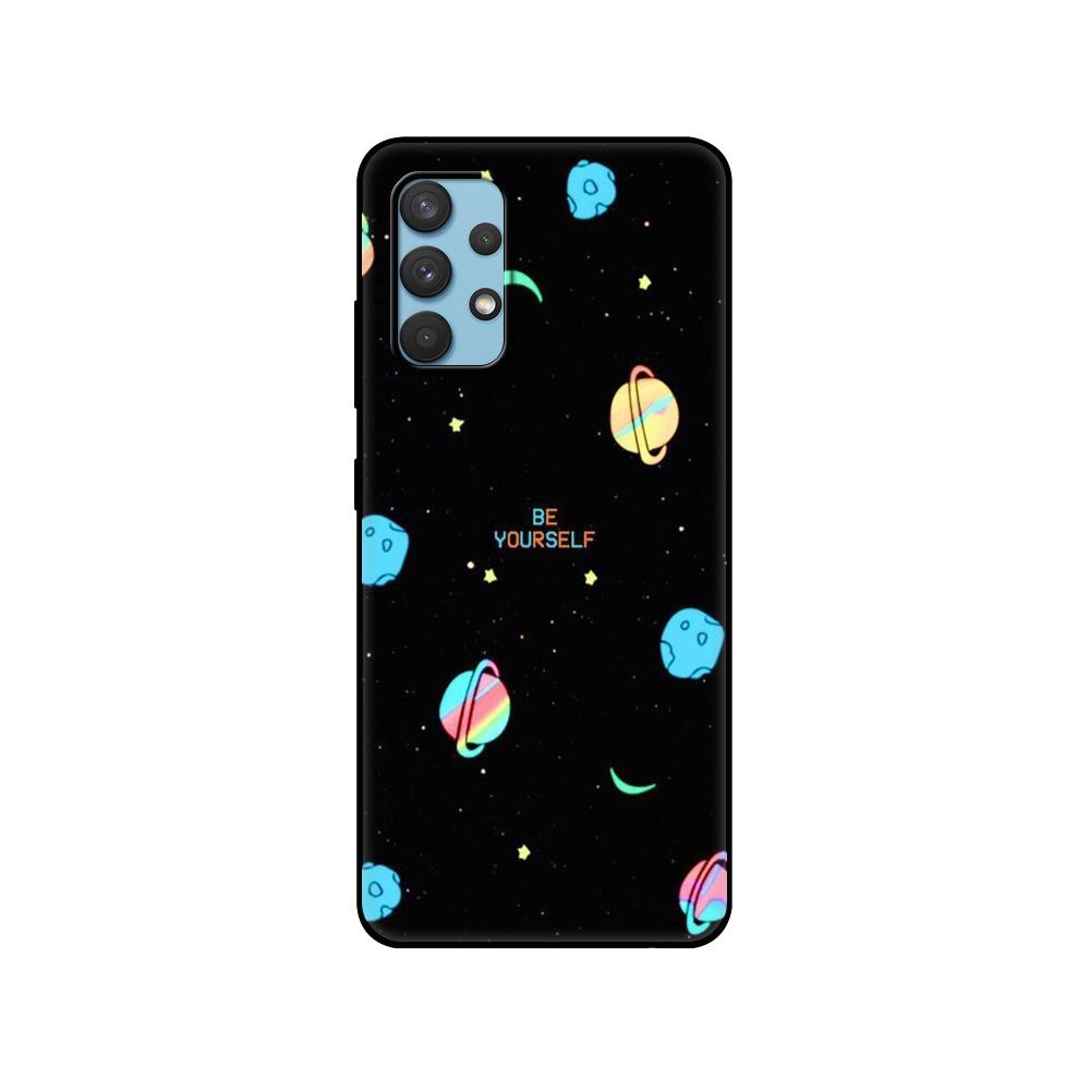 Black Tpu Case For Samsung Galaxy A12 A22 A32 A42 A52 A72 4g 5g S21 PLUS Ultra Back Cover Space Spaceship Stars and Moon