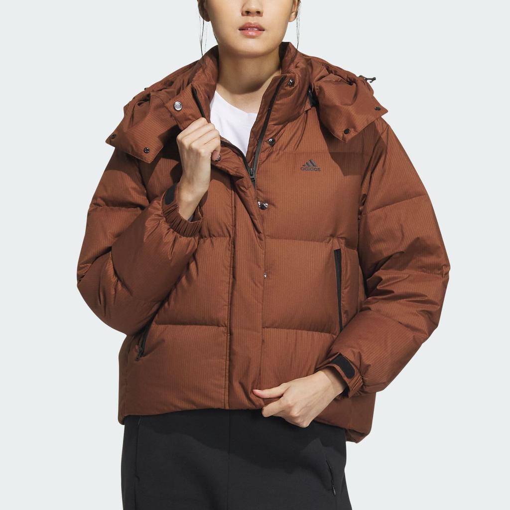 Adidas Essential Solid Color Sport Casual Down Jacket With Removable Hood Women Outerwear Brown IW0773