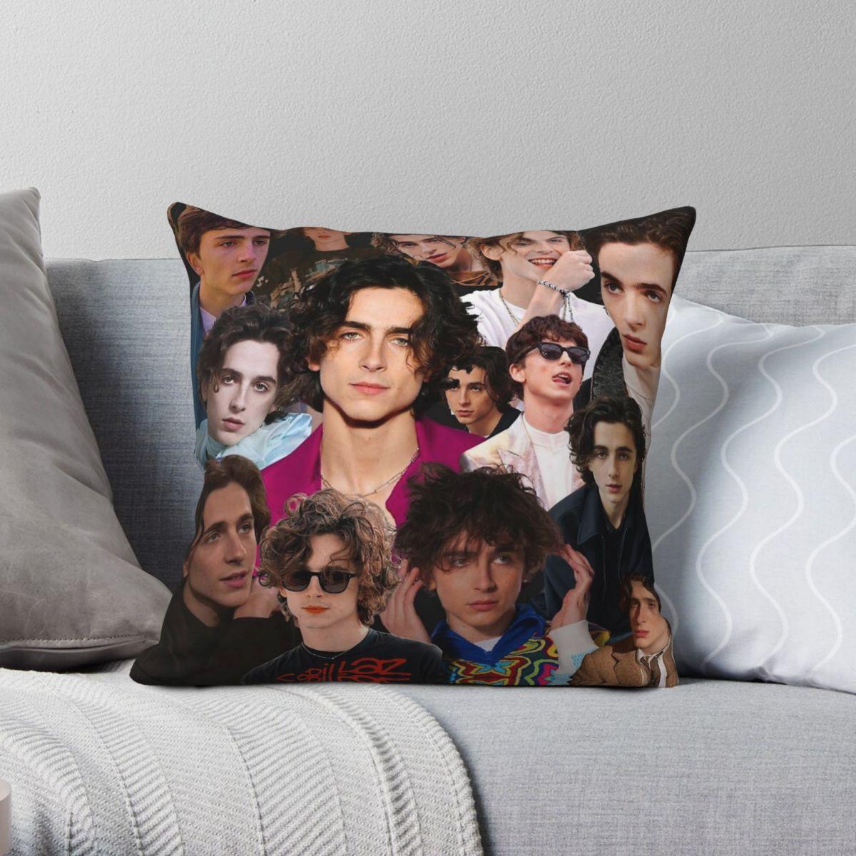 Green Harvest Unisex Timothee Chalamet Collage Square Pillowcase Polyester Linen Velvet Creative Zip Decorative Room Cushion Case
