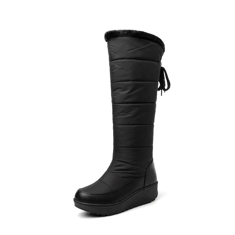 Krazing Pot PU Down Boots Cold-resistant Winter Shoes Med Heels Size 44 Super Size Snow Boots Round Toe Keep Warm Thigh High Boots