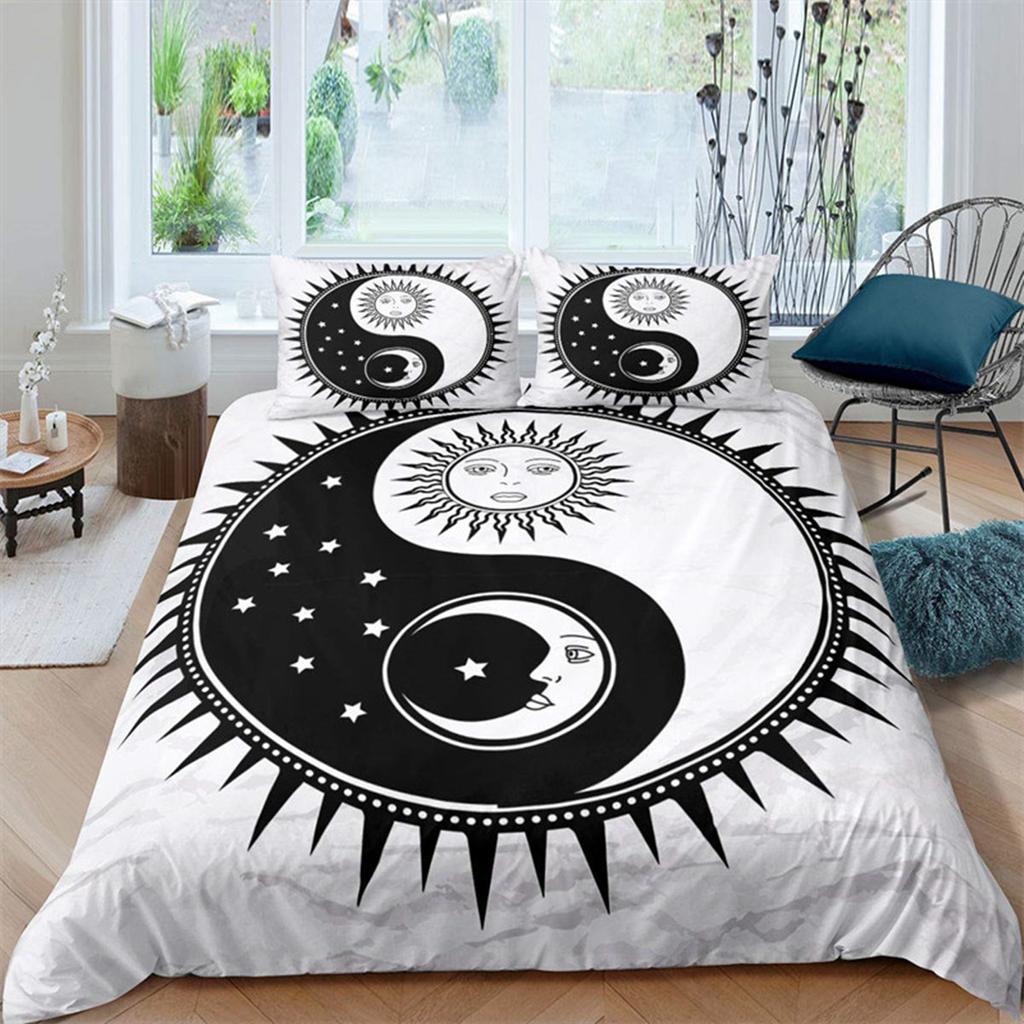 Black and White Yin Yang Duvet Cover Chinese Style Gossip Koi Couple Fish Mysterious Art Theme for Boy Girls Adult Bedroom Decor