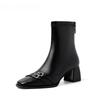 Thick Heel Ankle Boots Women Street Style Slim Square Toe Zipper Autumn Winter Rhinestone Ladies Shoes