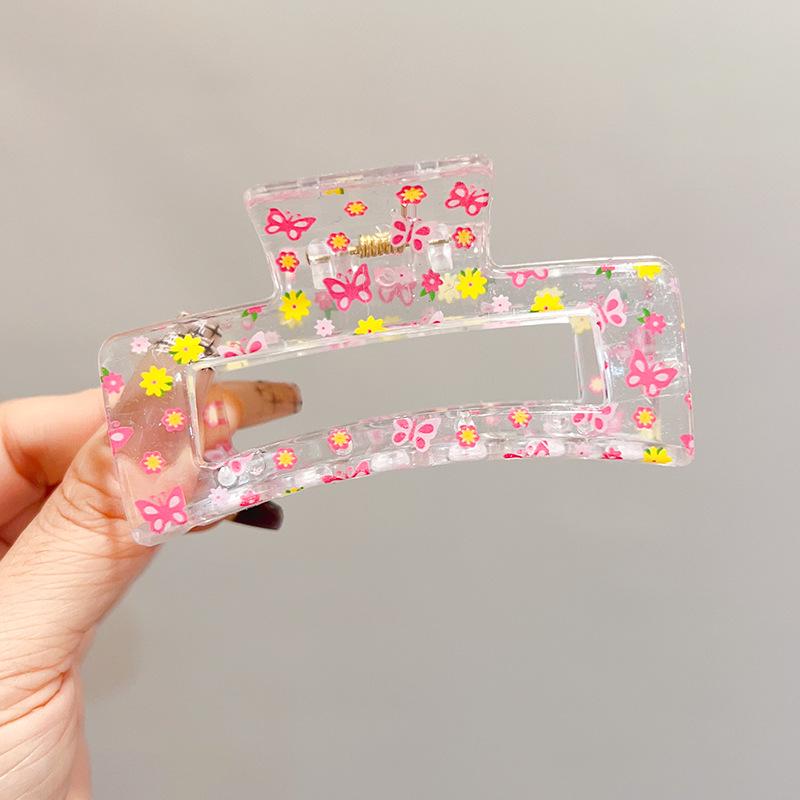 Transparent Square Print Shark Hair Clip for Women - Updo Accessory