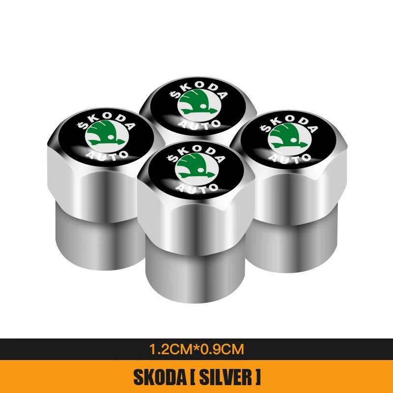 Car Sticker 2025 Hot 4Pcs Car Metal Tire Air Valve Caps For Skoda Octavia Rapid Kodiaq Karoq Fabia Kamiq Superb Derivative Visio