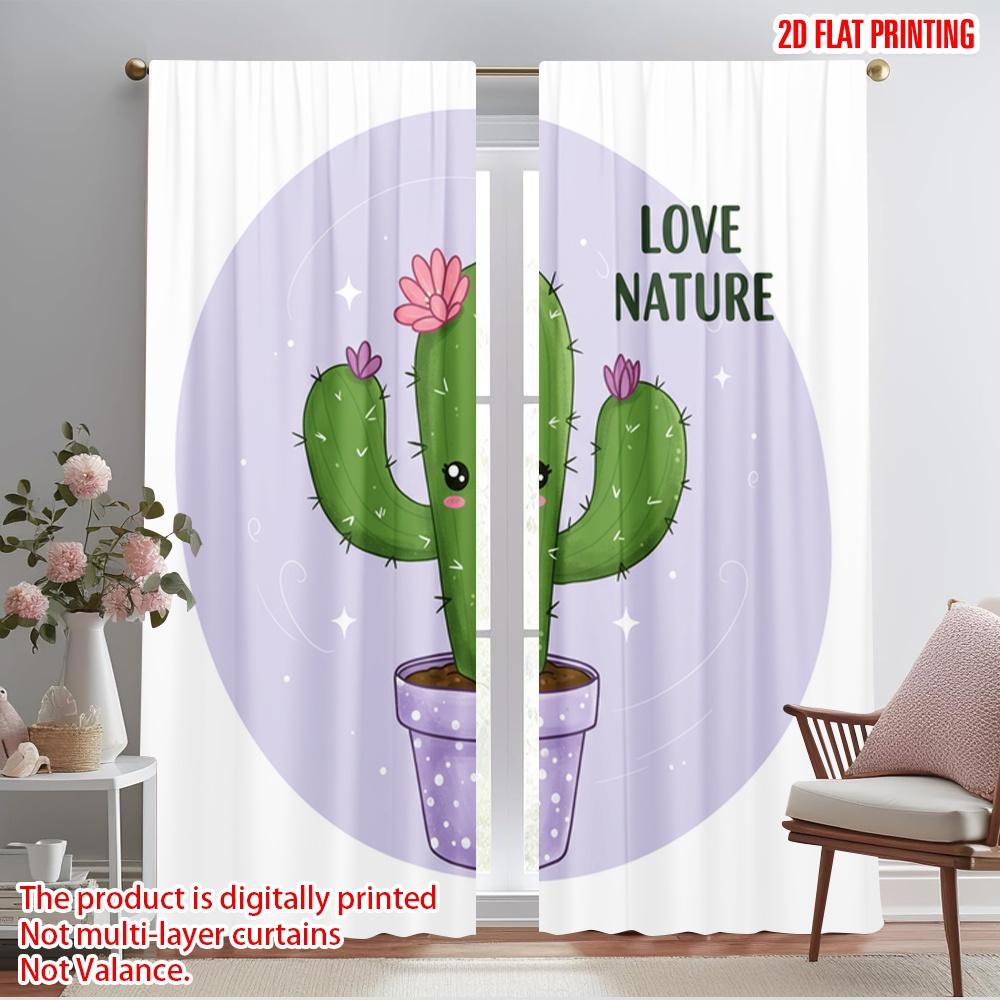 

2pcs 2D flat printing Party Curtain Cactus Love Nature Plant 100% Polyester Without Electricity Birthday Party Perfect for 52.50×116.00 CM 2pcs